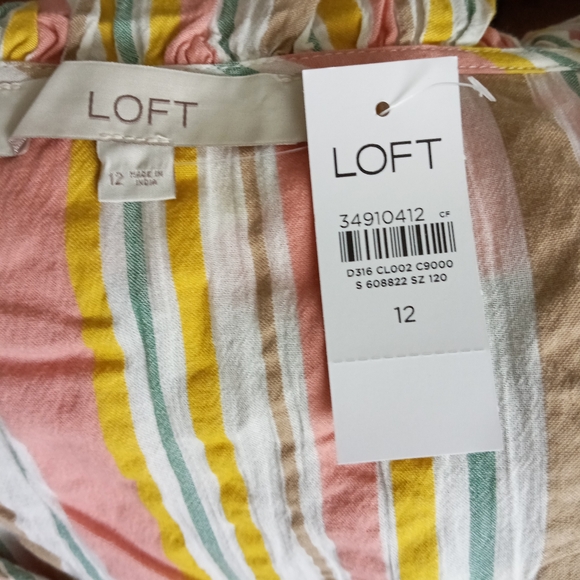 Loft Striped Ruffle Scoop Neck Tie Waist Midi Dress sz 12 NWT B3 - Picture 5 of 5